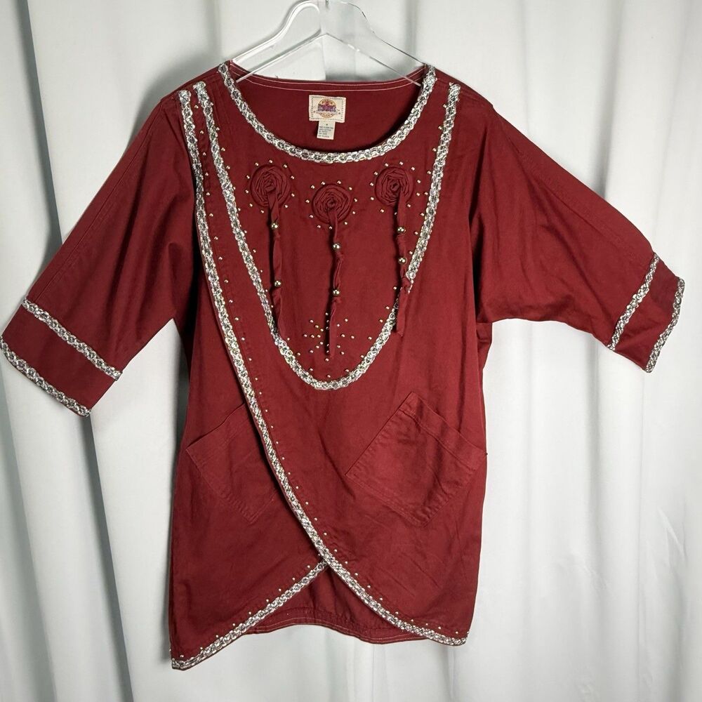 Blue Creek Jeans Vintage Western Style Embellished Denim Long Tunic Top Sz M